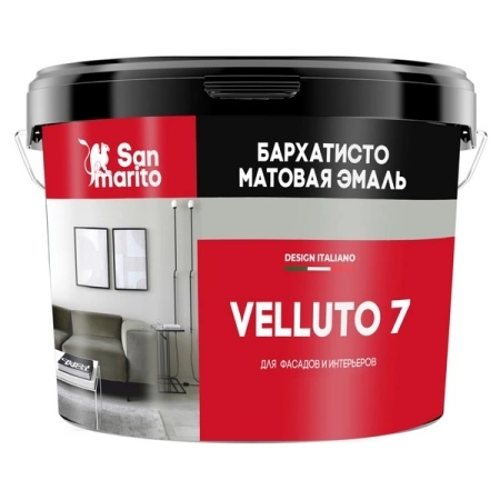 Эмаль San Marito Velluto 7  Z117CL09 бархатисто матовая для фасадов и интерьеров база C (9 л), шт