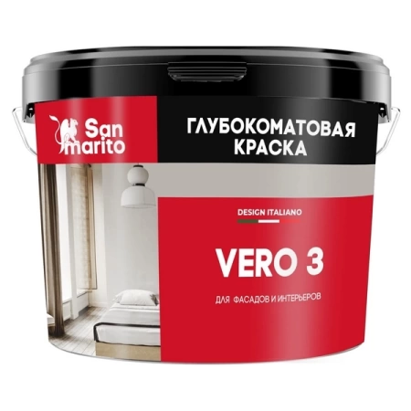 Краска San Marito Vero 3  Z119AL09  глубокоматовая для фасадов и интерьеров база А (9 л), шт
